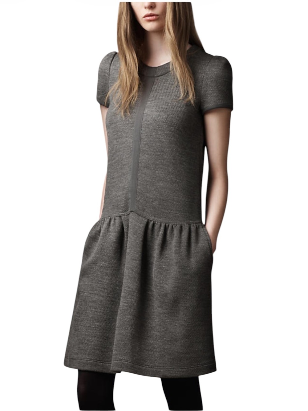 Burberry Brit 🆕 Short-Sleeve Soft Wool Blend Drop-Waist Jersey Dress NWOT Sz 6
